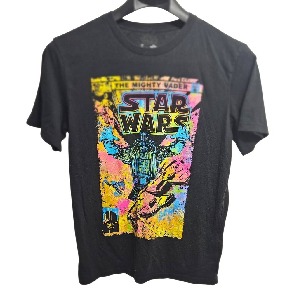 Star Wars The Mighty Vader Graphic T-Shirt Mens Black Neon Comic Book Style L